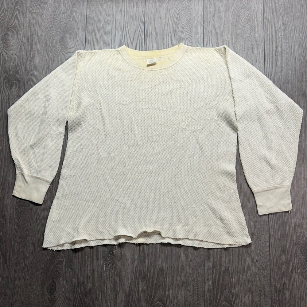 Vintage 80s US Military Extreme Cold Weather Thermal Undershirt Cream Large